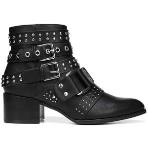 Black booties with silver hardware